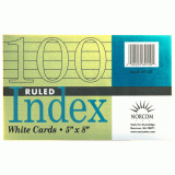 WHITE INDEX CARDS RULED 5 X 8
