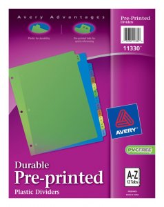 AVERY PLASTIC TAB DIVIDERS A-Z