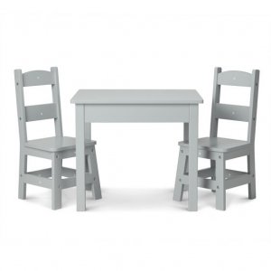 WOODEN TABLE AND CHAIRS GRAY SET