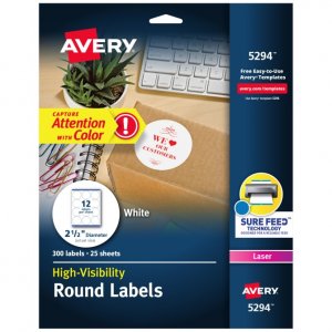 AVERY ROUND LABEL WHITE 2.5" DIAMETER 300CT