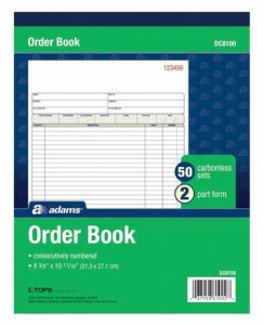 ADAMS SALES ORDER BOOK 8X10 2-PART CARBONLESS