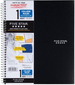 5 STAR NOTEBOOK 3 SUB COL RULED BRIGHT