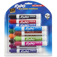 DRY ERASE MARKERS ASST CHISEL 12CT